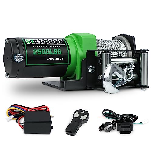 STEGODON 2500 lb ATVUTV Electric Winch 12V Waterproof Steel Cable WinchElectric Winch with Wired Remote and Wireless Remote for ATV UTV TowingBoatOffRoad