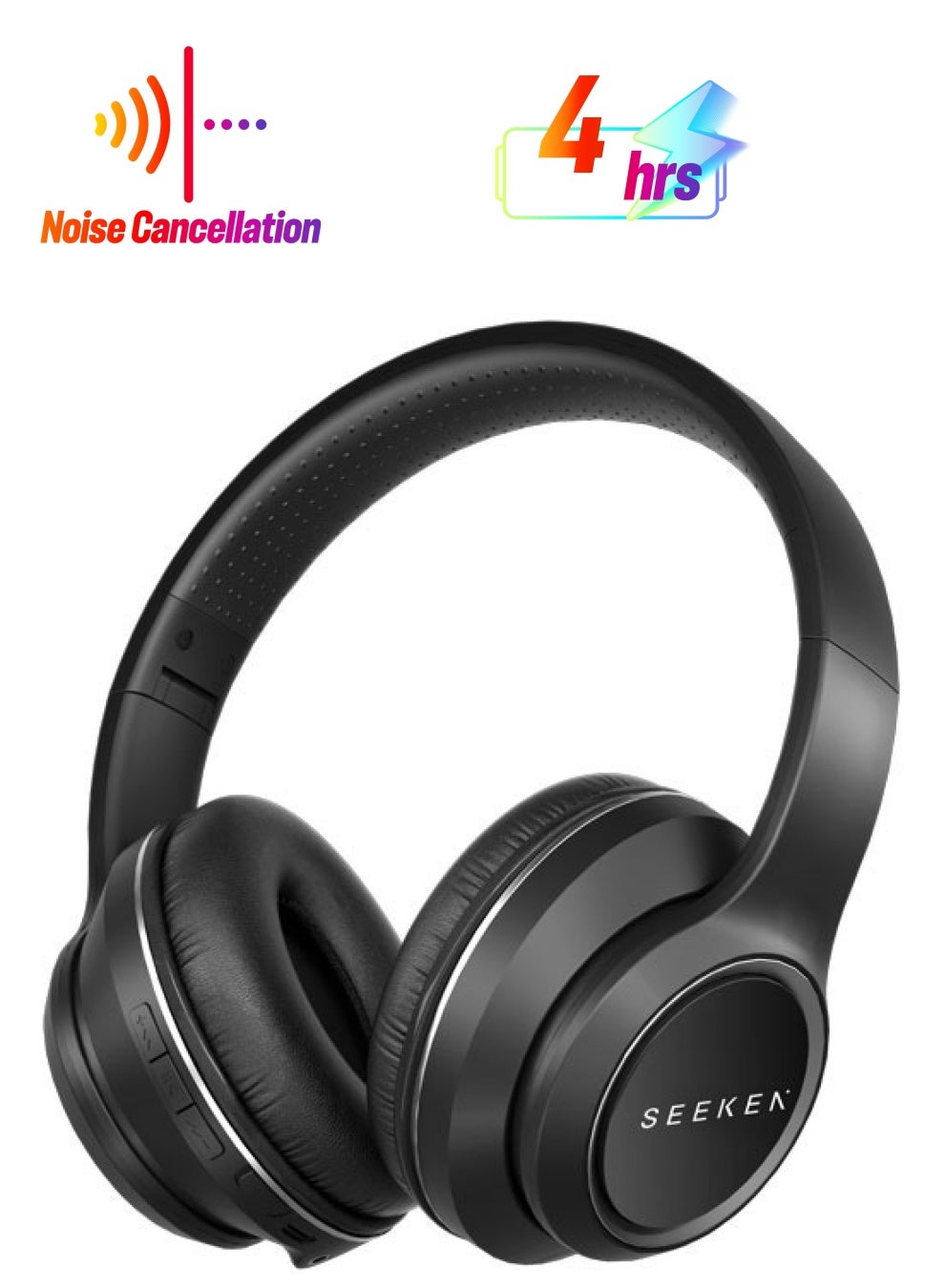 SEEKEN Soundbreeze DEW Noise Isolation Headphones - Black | 5H Playtime | Campatible with Iphone, Samsung | Noise-Cancelling | Long Battery Life | Sweat-Resistant | Premium Design | High-Quality.