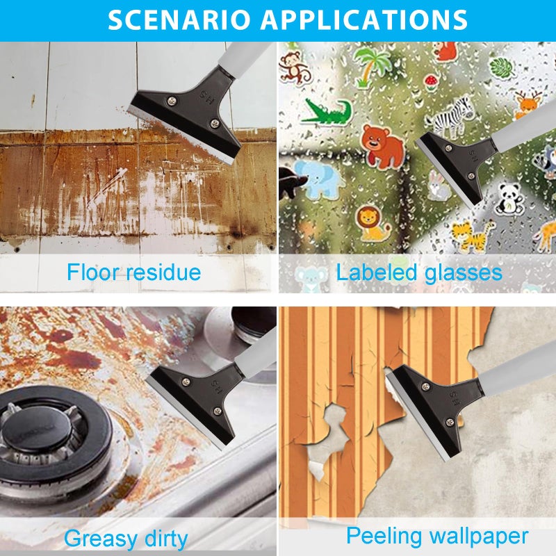 Greeily Floor Scraper, 31" to 61" Scraper Tool Long Handle with 4-inch Razor Blade Stainless Steel Material Adjustable Cleaning Glass Wall Gum Paint Tile Glue Linoleum Carpet Sturdy Durable - Image 5
