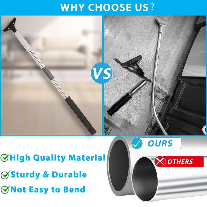 Greeily Floor Scraper, 31" to 61" Scraper Tool Long Handle with 4-inch Razor Blade Stainless Steel Material Adjustable Cleaning Glass Wall Gum Paint Tile Glue Linoleum Carpet Sturdy Durable - Image 4