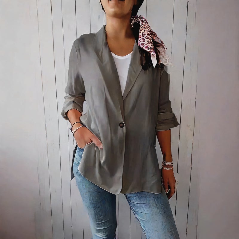 Casual Notch Lapel Single Button Cotton Linen Blazer Jacket - Image 4