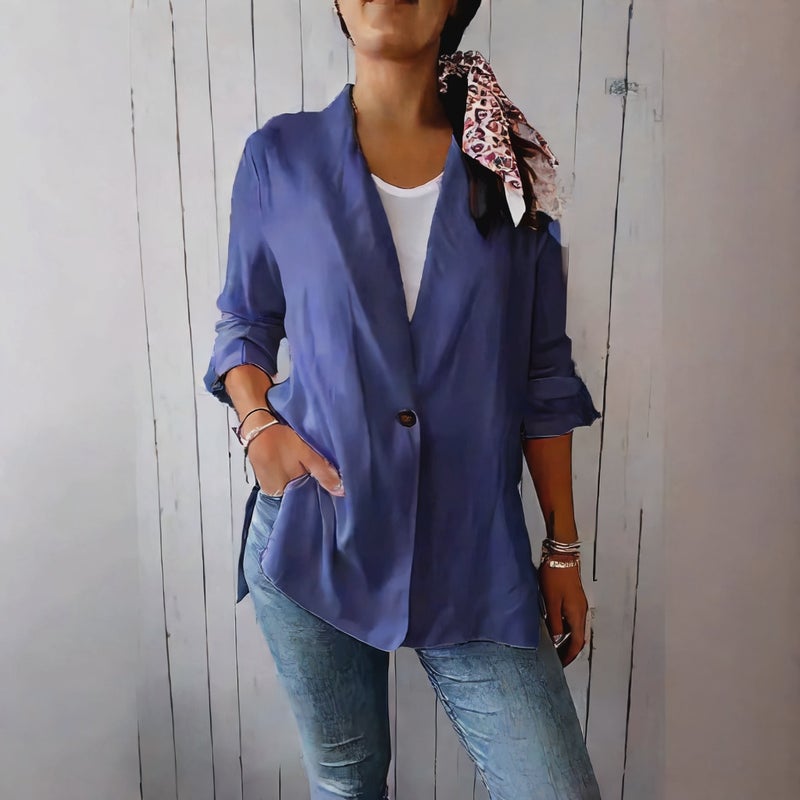 Casual Notch Lapel Single Button Cotton Linen Blazer Jacket - Image 3
