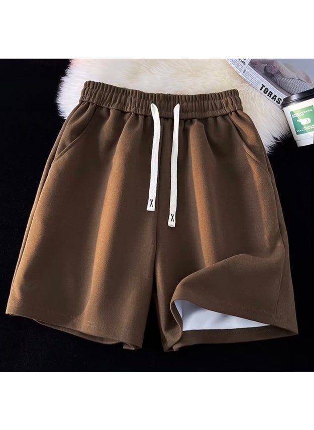 Generic - Casual Loose-fit Shorts For Teenagers Summer Simple Solid Color Mid-length Straight-leg Pants Easy To Wear Comfortable Brown - Image 1