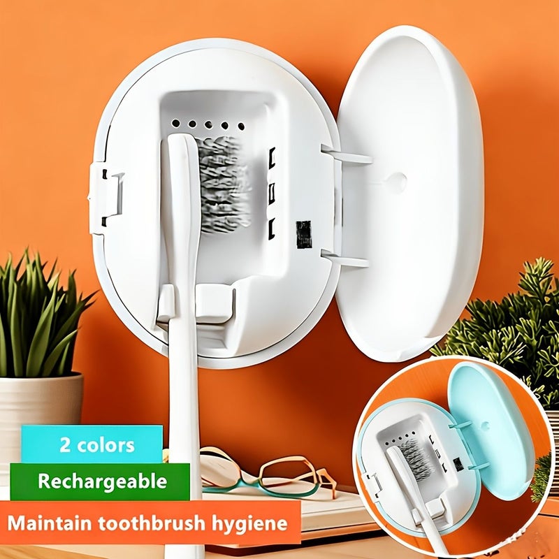 White Portable Wall Mountable Toothbrush Holder USB Rechargeable Sterilizer Stand With Cleaning Function For Home And Travel - Image 1