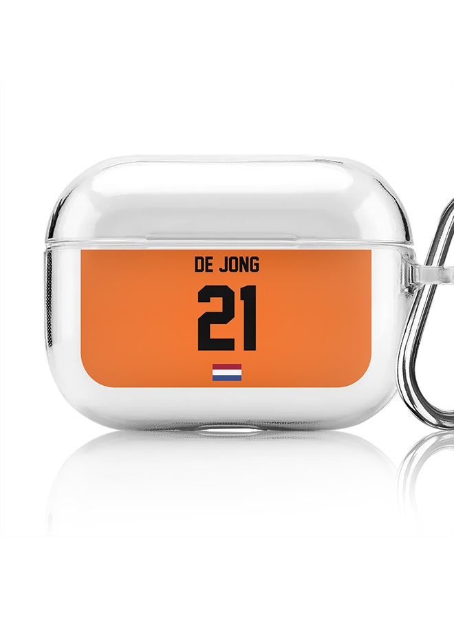 Stylizedd Classic Clear printed Case for Apple Airpods Pro Soft TPU Gel Thin Transparent Flexible Cover [Designed for Apple Airpods Pro] - Football Team - Netherlands, Player Name - De Jong - Image 1
