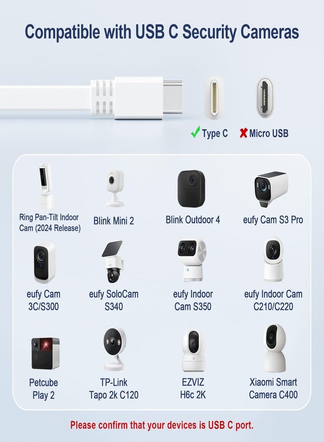 Itramax Flat USB C Extension Cable 20FT/2Pack,Extra Long USB A to USBC Charging Power Cord for Blink Mini 2/Outdoor 4,Ring Pan-Tilt Indoor Cam,eufy Cam S3 Pro,SoloCam S340/S350/S220/C210,EZVIZ H6c 2K - Image 4