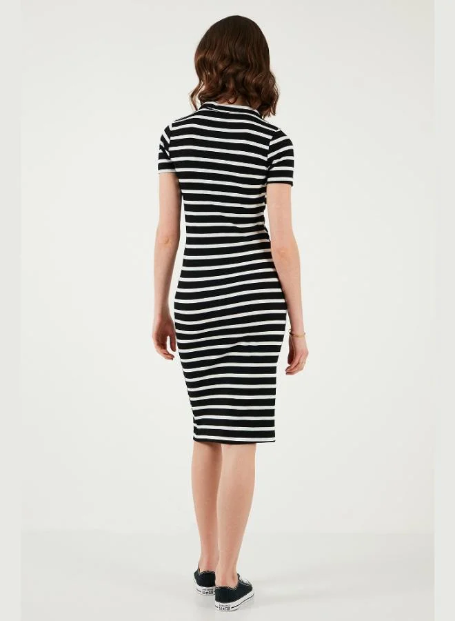 Lela  Lela Stretch Slim Fit Buttoned Polo Collar Short Sleeve Mini Length Striped Dress Women's DRESS 5866167 for Women | Best Price UAE