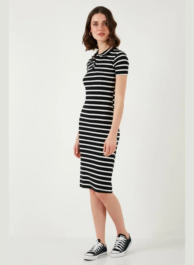 Lela  Lela Stretch Slim Fit Buttoned Polo Collar Short Sleeve Mini Length Striped Dress Women's DRESS 5866167 for Women | Best Price UAE