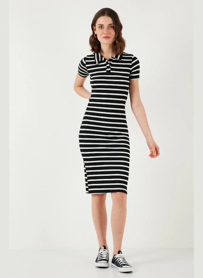 Lela  Lela Stretch Slim Fit Buttoned Polo Collar Short Sleeve Mini Length Striped Dress Women's DRESS 5866167 for Women | Best Price UAE