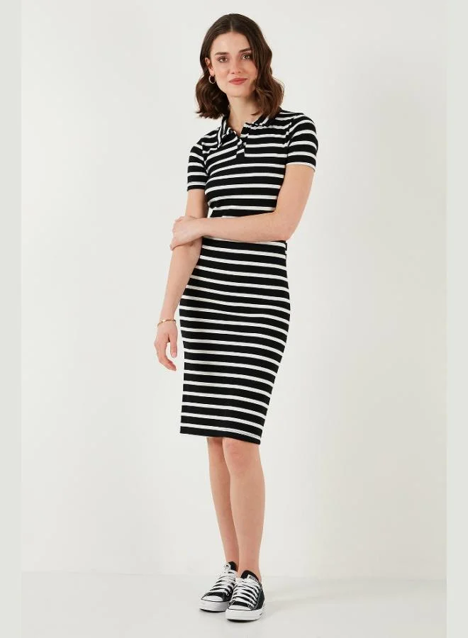 Lela  Lela Stretch Slim Fit Buttoned Polo Collar Short Sleeve Mini Length Striped Dress Women's DRESS 5866167 for Women | Best Price UAE
