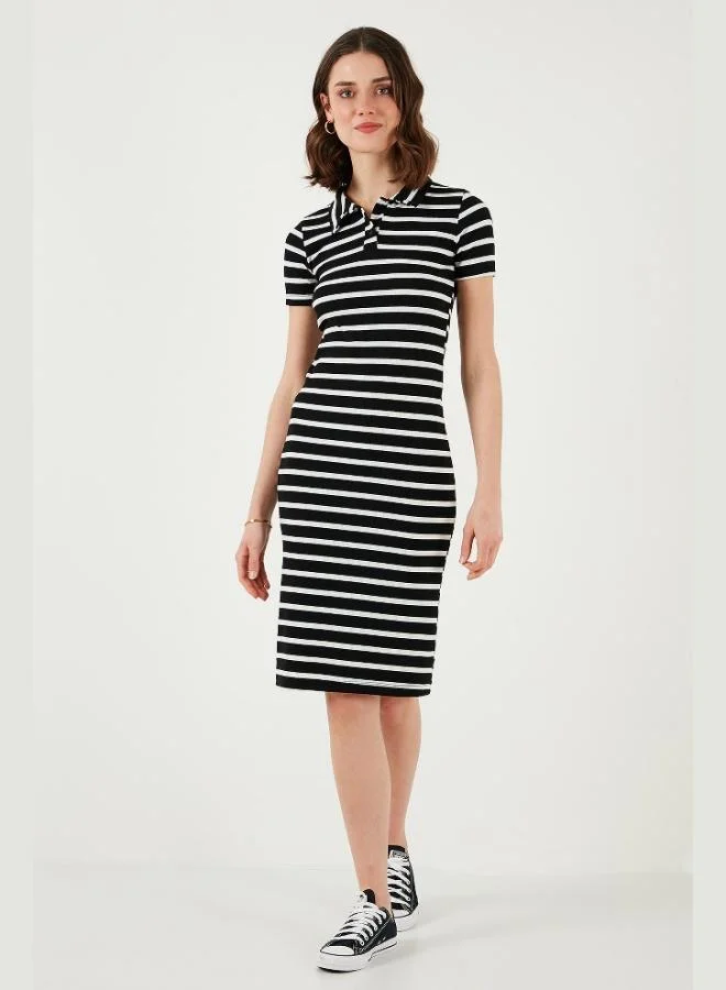 Lela  Lela Stretch Slim Fit Buttoned Polo Collar Short Sleeve Mini Length Striped Dress Women's DRESS 5866167 for Women | Best Price UAE