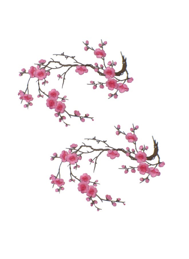 رقع تطريز زهرة البرقوق ملصقات قماشية زخرفية لإصلاح الملابس وتزيينها، مجموعة من 2 قطعة - Image 1