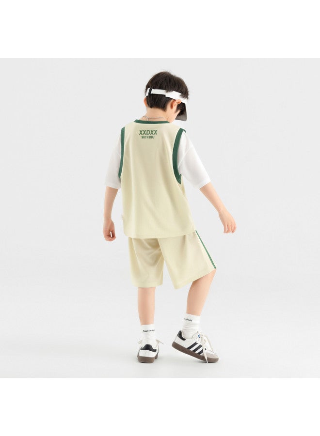 Basketball Jersey Summer Short Sleeve Shorts Fashion Two-piece Look Color Block Breathable Mesh Sports Set Trendy - Image 4