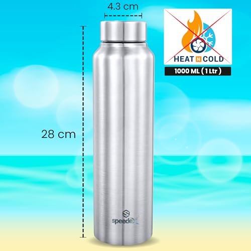 Speedex BIS Certified Stainless Steel Sports/Fridge Water Bottle 1 Ltr with Screw Cap - 1000ml | For Home, Office, Gym, Men, Womens, Kids - Silver Colour - Set Of 1 - Image 3