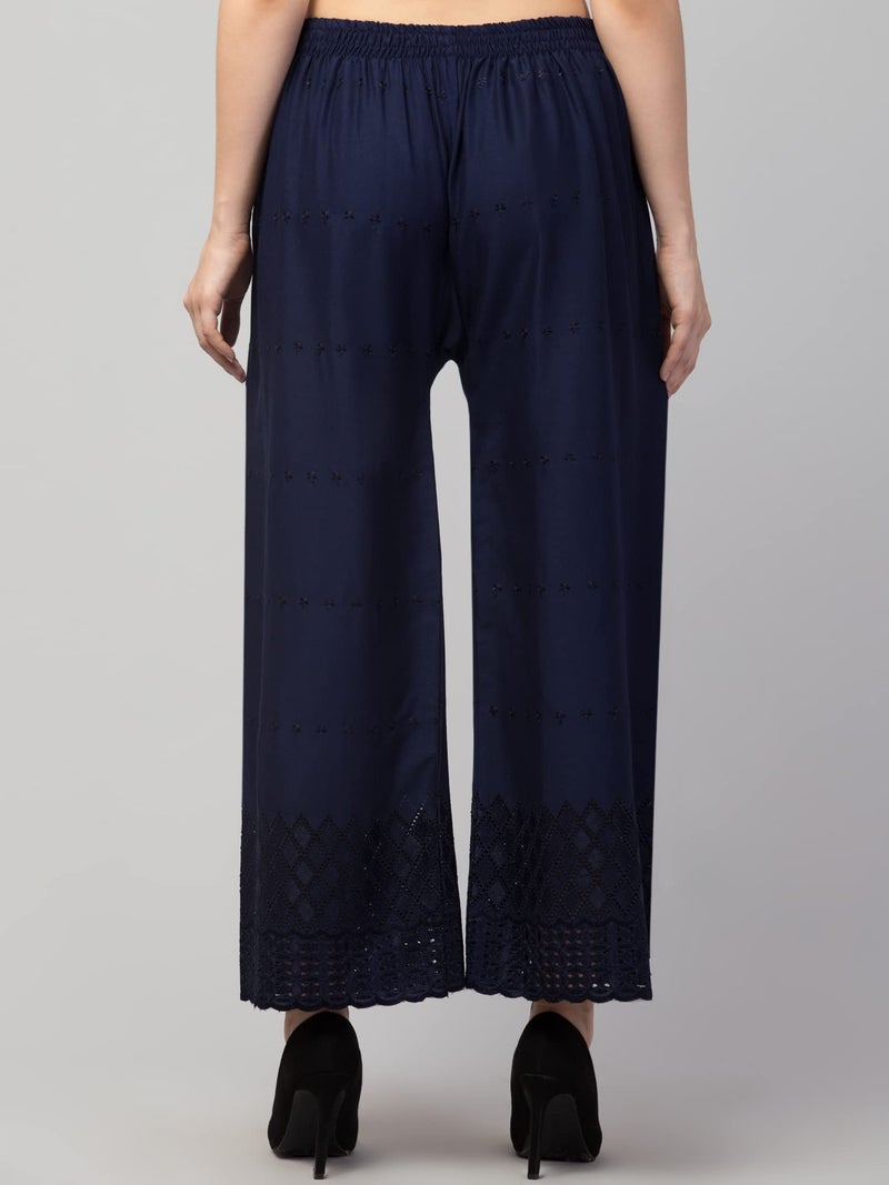 TREND LEVEL Women's Chicken Embroidery Regular Fit Rayon Palazzo Free Size 30 to 38 Navy Blue - Image 3