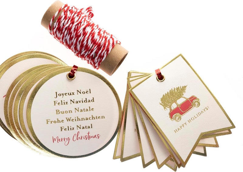 Graphique La Petite Noel Holiday Gift Tag Boxed Set | 16 Tags with Hanging Twine | 2 Unique Christmas Designs with Gold Foil Accents | Gift Boxes and Bags - Image 2