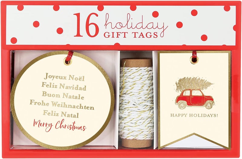 Graphique La Petite Noel Holiday Gift Tag Boxed Set | 16 Tags with Hanging Twine | 2 Unique Christmas Designs with Gold Foil Accents | Gift Boxes and Bags - Image 1