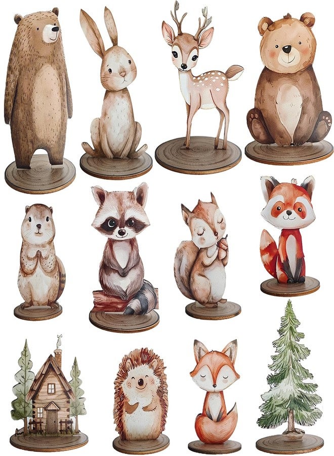 Toosunny 12Pcs Woodland Animal Figurines and Wooden Table Signs Enchanted Forest Decor Rustic Tiered Tray Centerpieces for Baby Shower Birthday Camp Party Supplies Cake and Tabletop Decoration (Forest Animal) - Image 1