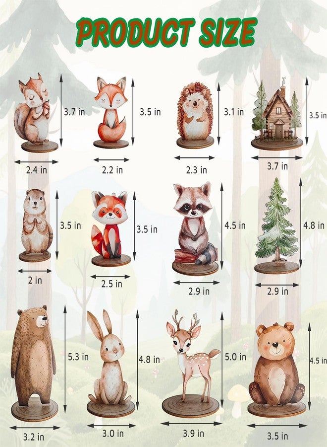 Toosunny 12Pcs Woodland Animal Figurines and Wooden Table Signs Enchanted Forest Decor Rustic Tiered Tray Centerpieces for Baby Shower Birthday Camp Party Supplies Cake and Tabletop Decoration (Forest Animal) - Image 3