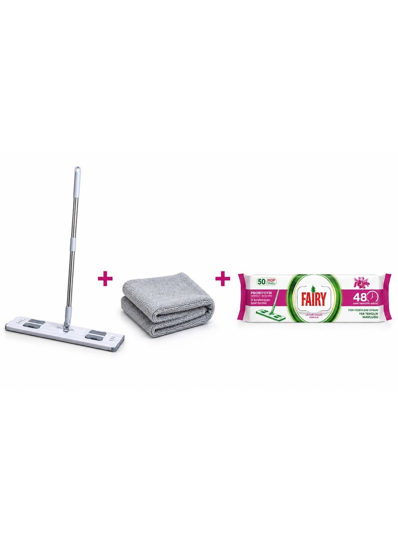 Fairy 3 in 1 Flat Mop Cleaning Set with Microfiber Towel & Fairy Lilly 50 Floor Wipes Packet – 360° Rotating Mop for Home, Kitchen & Floor Cleaning - Image 3