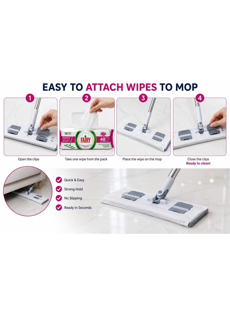 Fairy 3 in 1 Flat Mop Cleaning Set with Microfiber Towel & Fairy Lilly 50 Floor Wipes Packet – 360° Rotating Mop for Home, Kitchen & Floor Cleaning - Image 5