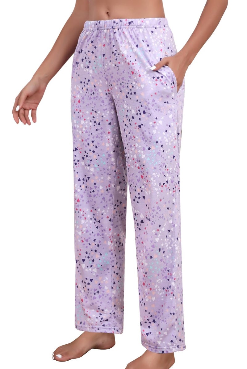 PNAEONG Women Cotton Pajama Pants Comfy Pj Bottoms Soft Printed Lounge Pant with Pockets Purple L - Image 1