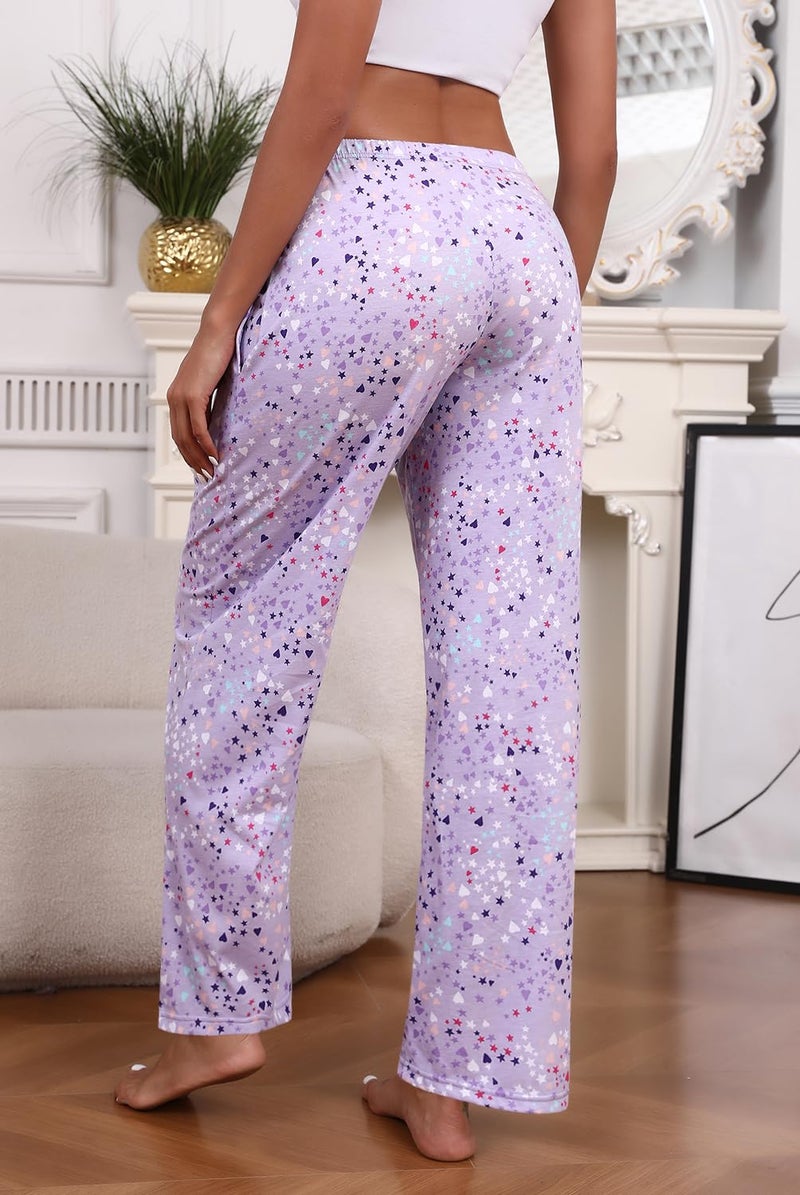 PNAEONG Women Cotton Pajama Pants Comfy Pj Bottoms Soft Printed Lounge Pant with Pockets Purple L - Image 4