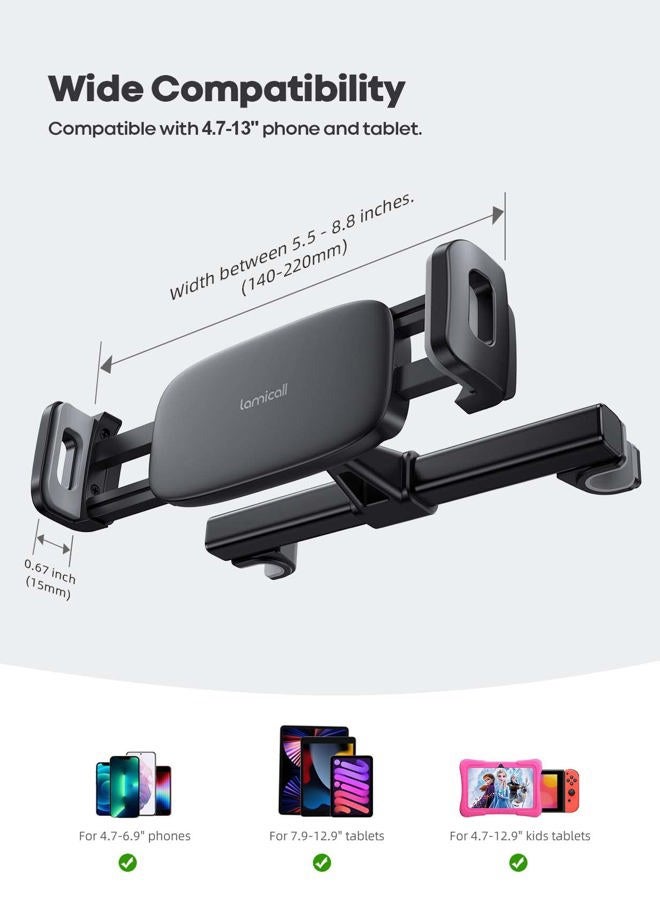 Lamicall Car Tablet Mount, Headrest Tablet Holder - Car Back Seat Travel Tablet Stand for Kids, Compatible with iPad Pro Air Mini, Galaxy Tab, Fire HD, 4.7-12.9" Cell Phone, Tablets and Devices, Black - Image 5