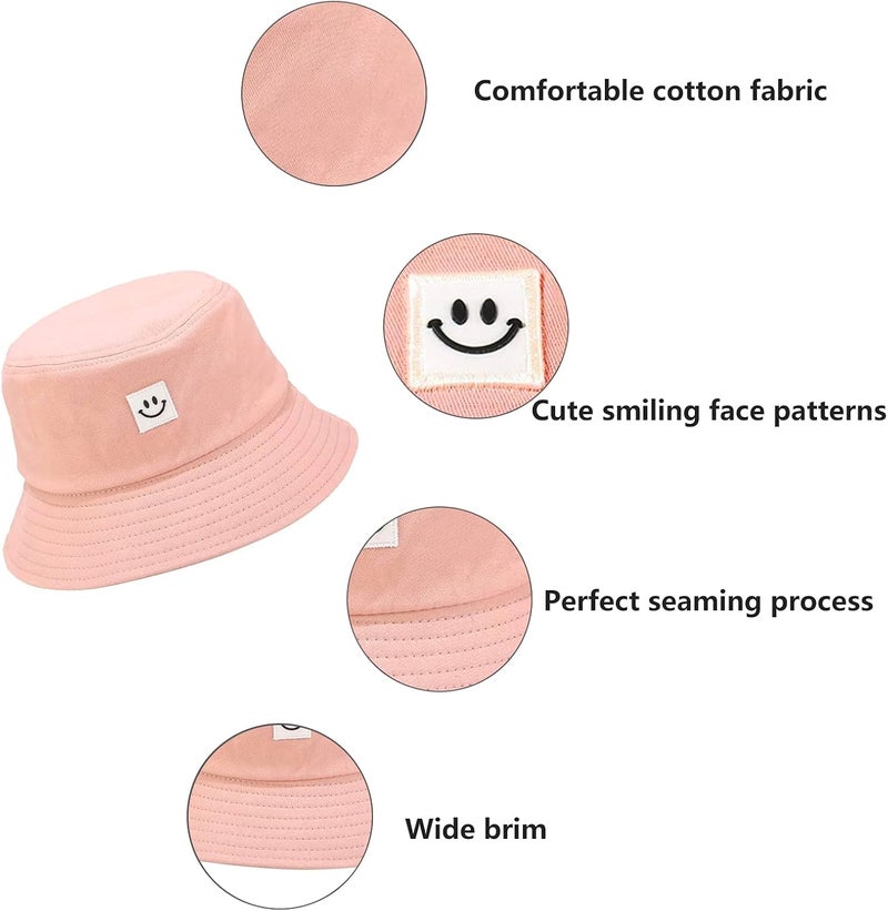 AJG Kids Sun Hat Smile Face Bucket Hat for Girls Boys Summer Sun Protection Cotton Unisex Beach Cap - Image 3
