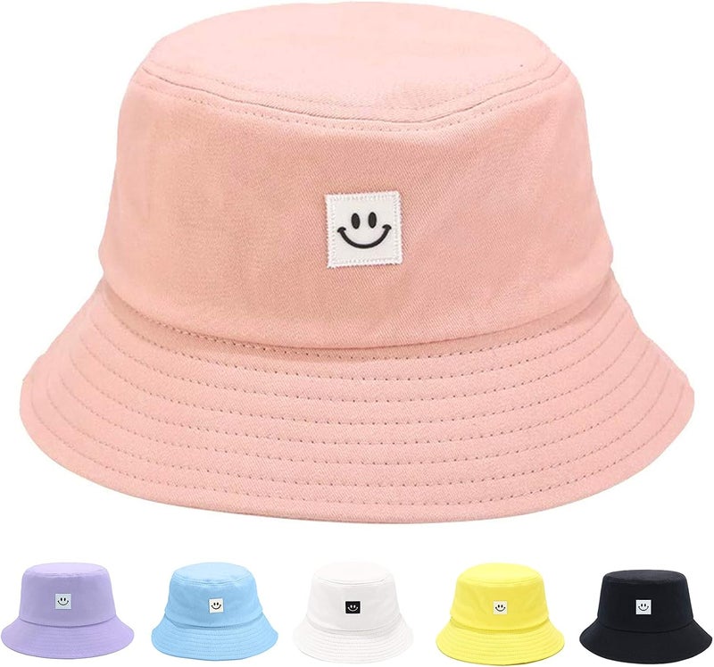 AJG Kids Sun Hat Smile Face Bucket Hat for Girls Boys Summer Sun Protection Cotton Unisex Beach Cap - Image 1