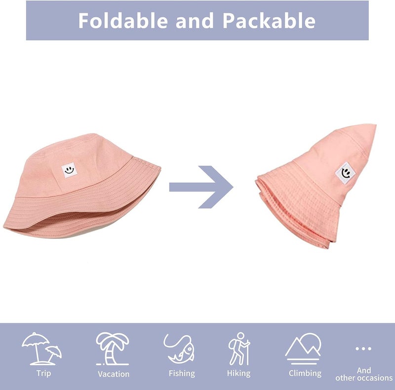 AJG Kids Sun Hat Smile Face Bucket Hat for Girls Boys Summer Sun Protection Cotton Unisex Beach Cap - Image 5