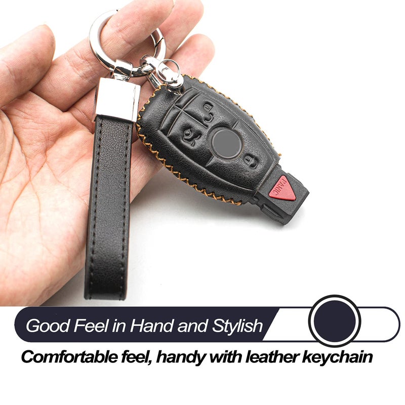 MECHCOS Compatible with Mercedes Benz C E S M CLS CLK G GL Class Smart 3 or 4 Buttons Leather Keyless Entry Remote Control Key Fob Cover Case Protector Accessories, Black - Image 4