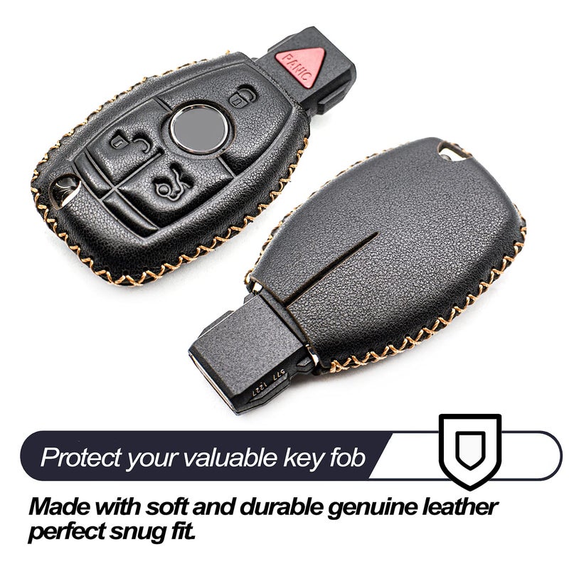 MECHCOS Compatible with Mercedes Benz C E S M CLS CLK G GL Class Smart 3 or 4 Buttons Leather Keyless Entry Remote Control Key Fob Cover Case Protector Accessories, Black - Image 3