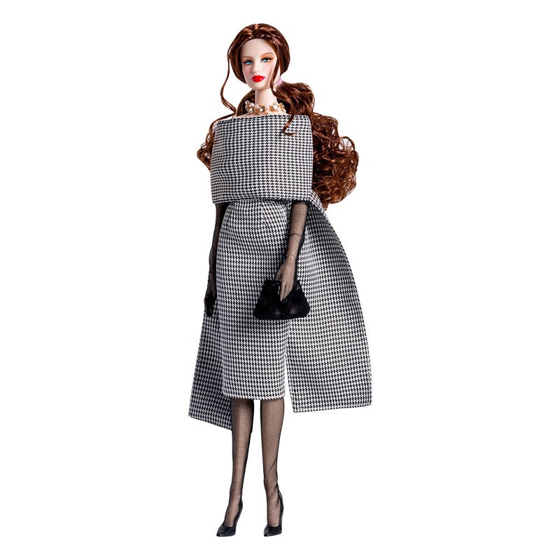 Fairy supermodel doll clothing FR dad can wear black and white houndstooth trench coat suit girl change fashion toy(Black Leather Beret, 32cm supermodel doll similar body can be worn) - Image 5