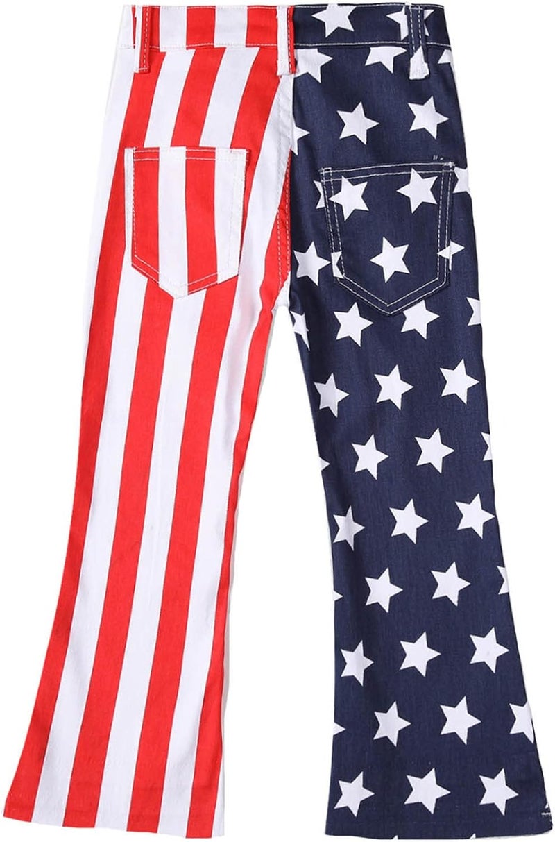 cheekyglo July 4th American Flag Mother and Me Matching Clothes,Kids Girl Flare Wide Leg Jeans Classic Bootcut Denim Pants - Image 5