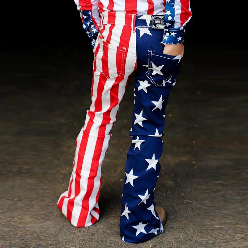 cheekyglo July 4th American Flag Mother and Me Matching Clothes,Kids Girl Flare Wide Leg Jeans Classic Bootcut Denim Pants - Image 4