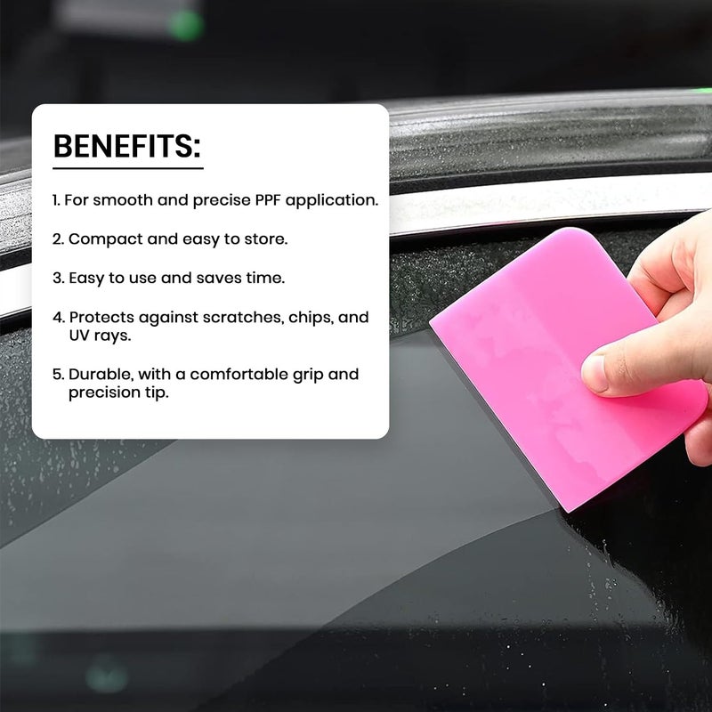 Detailmax PPF Squeegee Window Tint Tools Window Edge Trimming Scarper for Curved Surfaces Auto Car Paint Protection Film Install Tool (Pink) - Set of 5 - Image 5