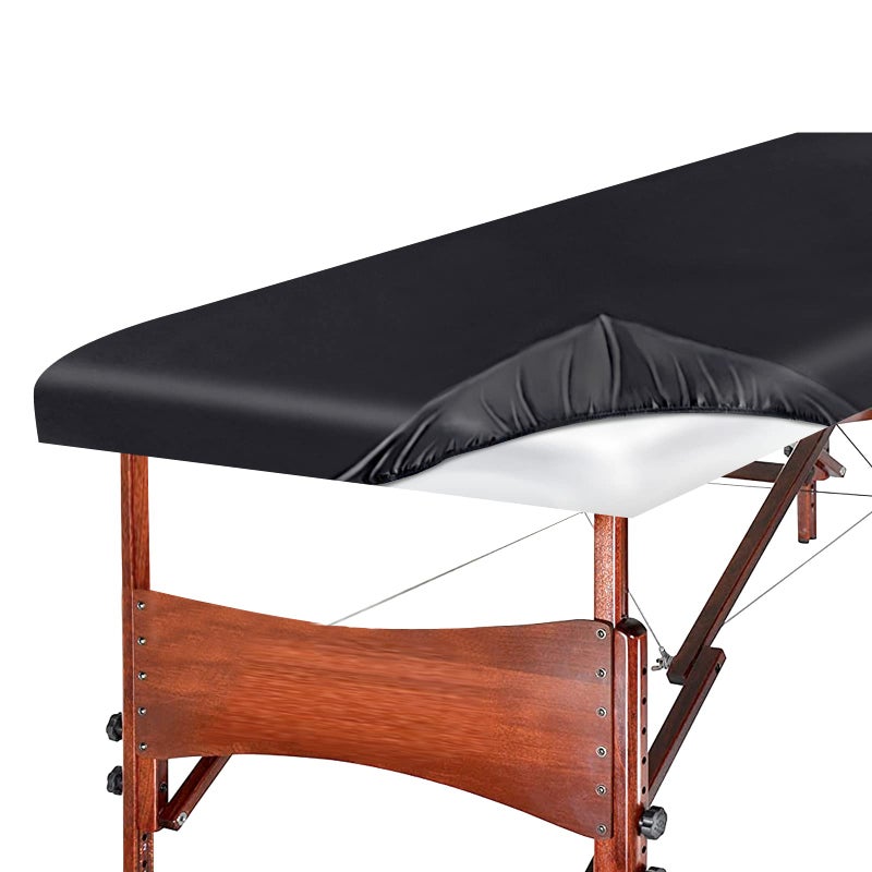 Coldwind Massage Table Cover, Silky Massage Table Sheets(36" W x 77" L x 7" D), Reusable Spa Bed Sheets Salon Table Protective Cover, Satin & Wrinkle-Resistant, Machine Washable, Black - Image 1