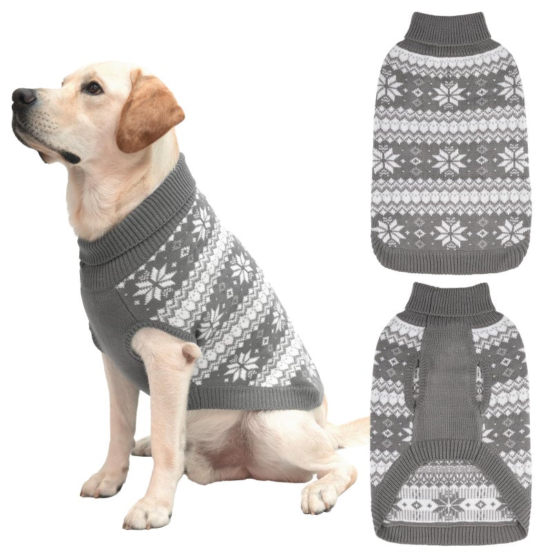 KOOLTAIL Cable Knit Dog Sweater Turtleneck, Cold Weather Pullover Classic Knitwear, Snowflake Pattern Thick Warm Winter Pet Clothes, Dog Christmas Sweater for Small Medium Large Dogs Cats, Grey M - Image 1