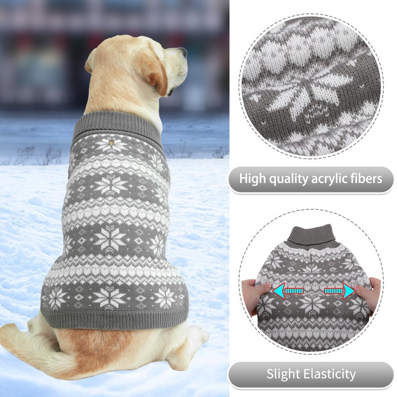 KOOLTAIL Cable Knit Dog Sweater Turtleneck, Cold Weather Pullover Classic Knitwear, Snowflake Pattern Thick Warm Winter Pet Clothes, Dog Christmas Sweater for Small Medium Large Dogs Cats, Grey M - Image 4