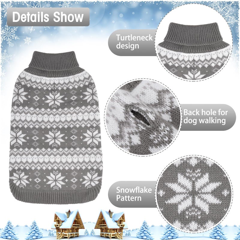 KOOLTAIL Cable Knit Dog Sweater Turtleneck, Cold Weather Pullover Classic Knitwear, Snowflake Pattern Thick Warm Winter Pet Clothes, Dog Christmas Sweater for Small Medium Large Dogs Cats, Grey M - Image 3