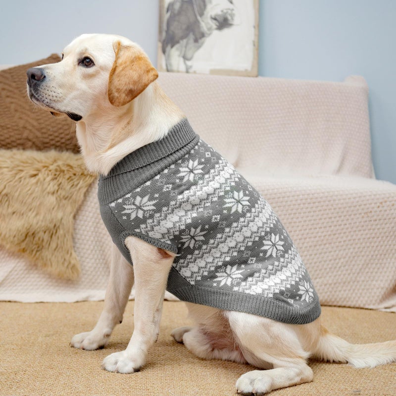 KOOLTAIL Cable Knit Dog Sweater Turtleneck, Cold Weather Pullover Classic Knitwear, Snowflake Pattern Thick Warm Winter Pet Clothes, Dog Christmas Sweater for Small Medium Large Dogs Cats, Grey M - Image 5