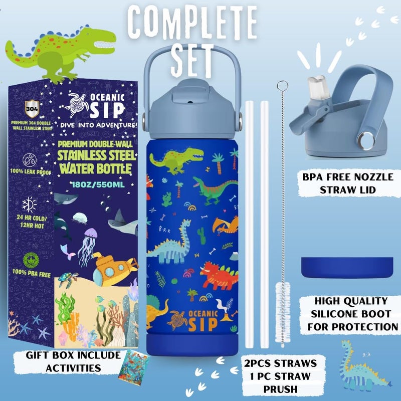 OCEANIC Boys Stainless Steel Water Bottle 550ml 18oz Double-Wall Vacuum Insulated 304 Stainless steel Water Bottle BPA FREE Leak Proof Global standard processed material - Image 3
