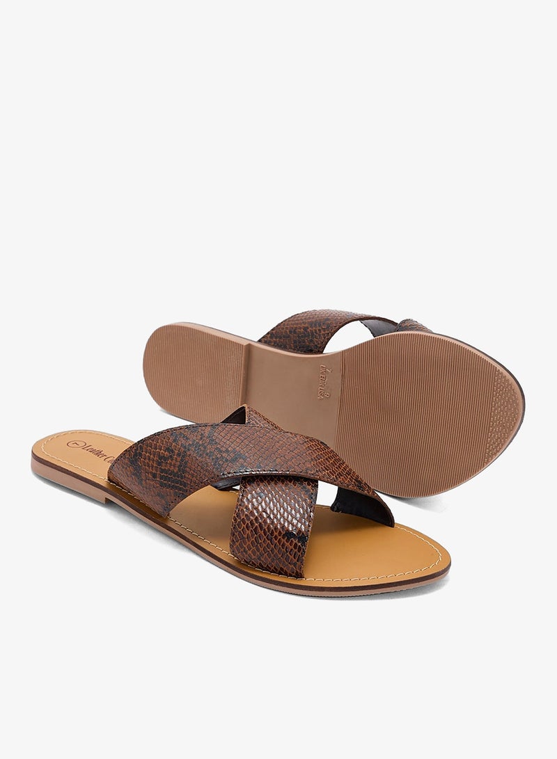 LEATHER COLLECTION Printed Strap Flat Sandals - Image 3