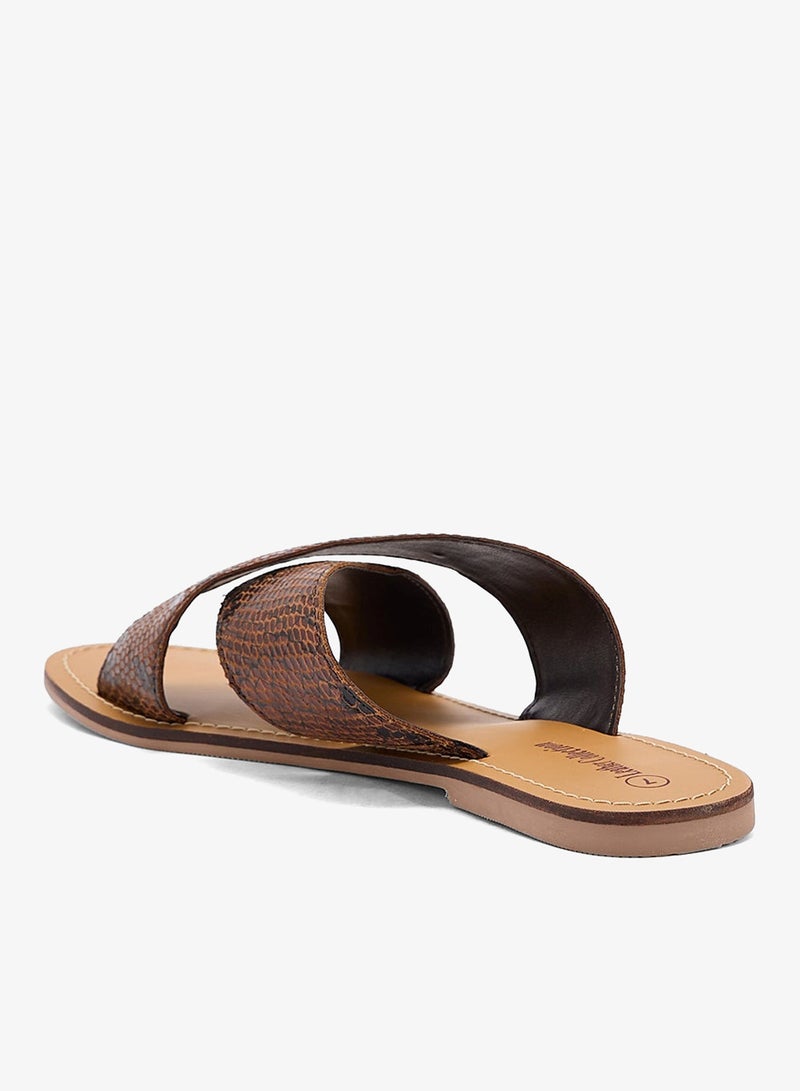 LEATHER COLLECTION Printed Strap Flat Sandals - Image 2