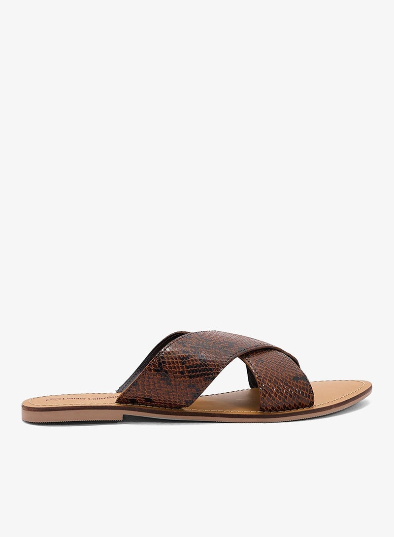 LEATHER COLLECTION Printed Strap Flat Sandals - Image 1
