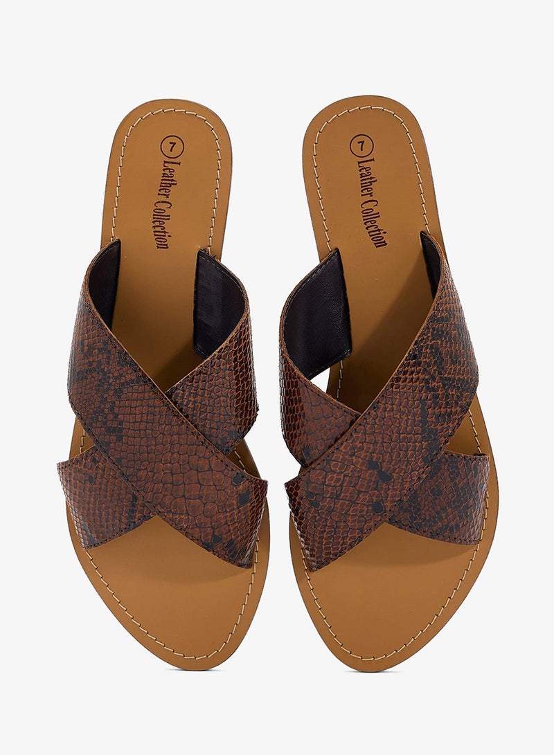 LEATHER COLLECTION Printed Strap Flat Sandals - Image 4