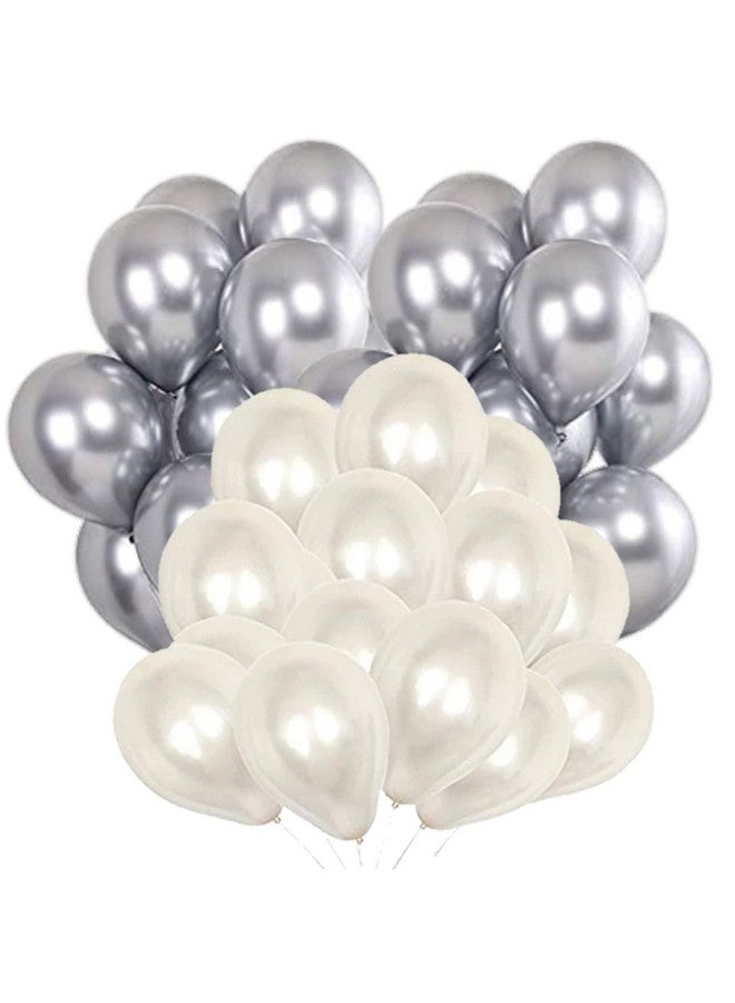 DUL DUL White & Silver Color Metallic latex balloons for birthday/decoration 75Pcs -metallic balloons pack of 38 Pcs White & 37 Pcs Silver Color Balloons for birthday / decoration,Theme party,Festival Celebration (WHITE & SILVER, 75)