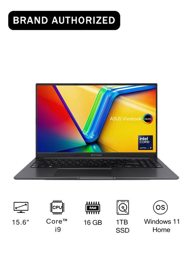أسوس لابتوب فيفو بوك بشاشة كاملة الوضوح مقاس 15.6 بوصة، معالج إنتل كور i9 13900 H، ذاكرة وصول عشوائي 16 جيجابايت، قرص صلب SSD بسعة 1 تيرابايت، نظام تشغيل ويندوز 11 هوم، لون أسود، باللغة الإنجليزية اللغة الإنجليزية أسود - Image 1