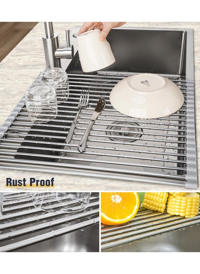 Tomorotec Tomorotec 21" x 15.5" Roll Up Dish Drying Rack Over Sink Drying Rack Sink Cover Kitchen Sink Accessories Gadget Multipurpose Organizer Foldable Stainless Steel Drainer  - Image 2